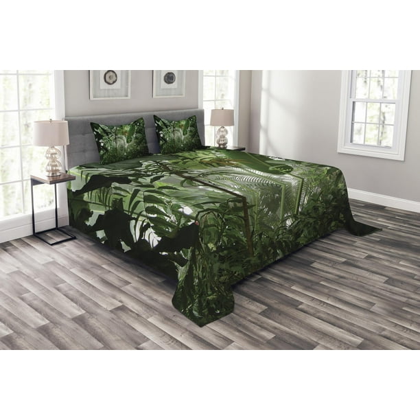 Rainforest Bedding Set Natural Landscape Bedspread Set Woodland Green Trees Lightweight Coverlet Set Bedroom Living Room Decor Tropical Botanical Quilted Set Twin Size For Kids Boys Teens